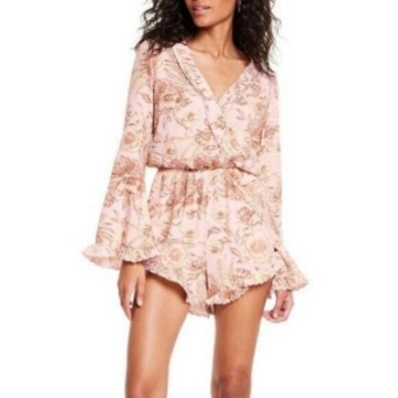 Agua Bendita for Target Blush Pink Faux Wrap Floral Ruffle Romper Size XL 3X NWT - Picture 5 of 9